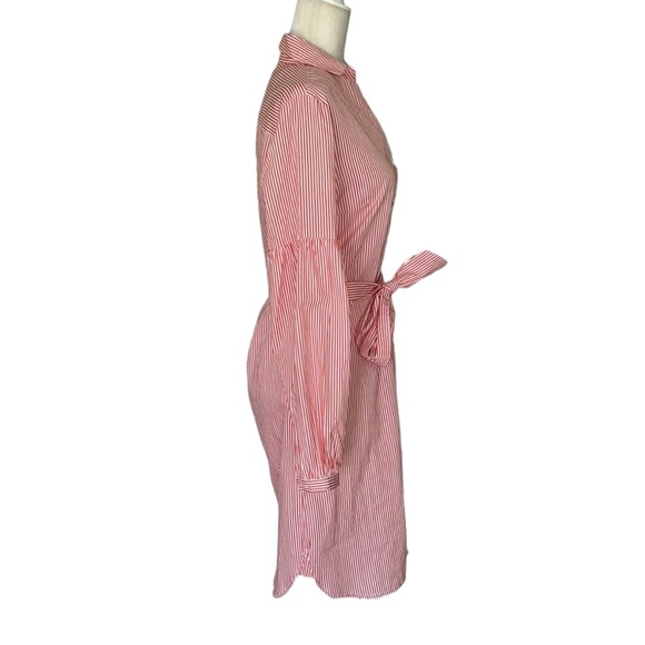 J. McLaughlin Millbury Orange White Striped Tie Waist Shirtdress Midi Dress - M - Picture 8 of 16